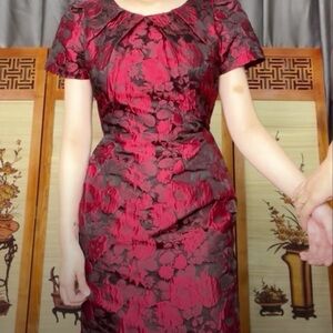 Elegant Floral Red and Black Dress